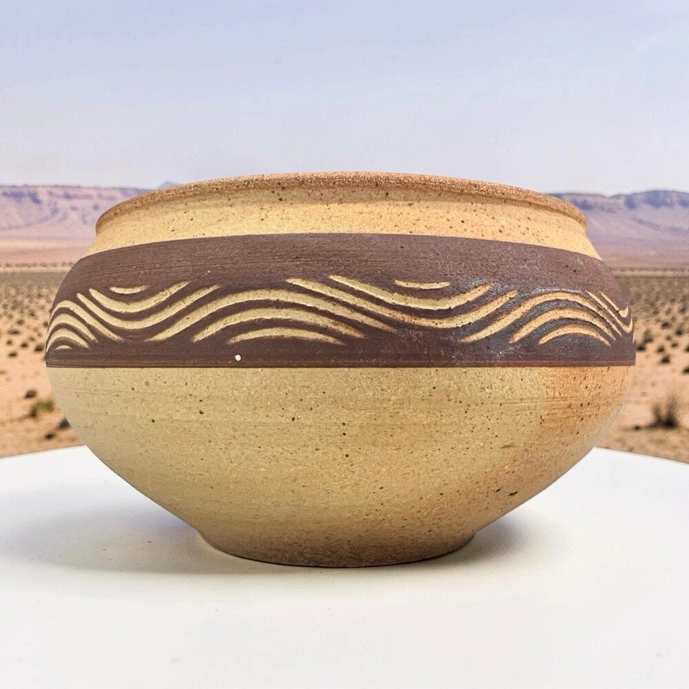 Art Pottery Jar Bowl Vase Southwestern Design Textured Signed Terracotta